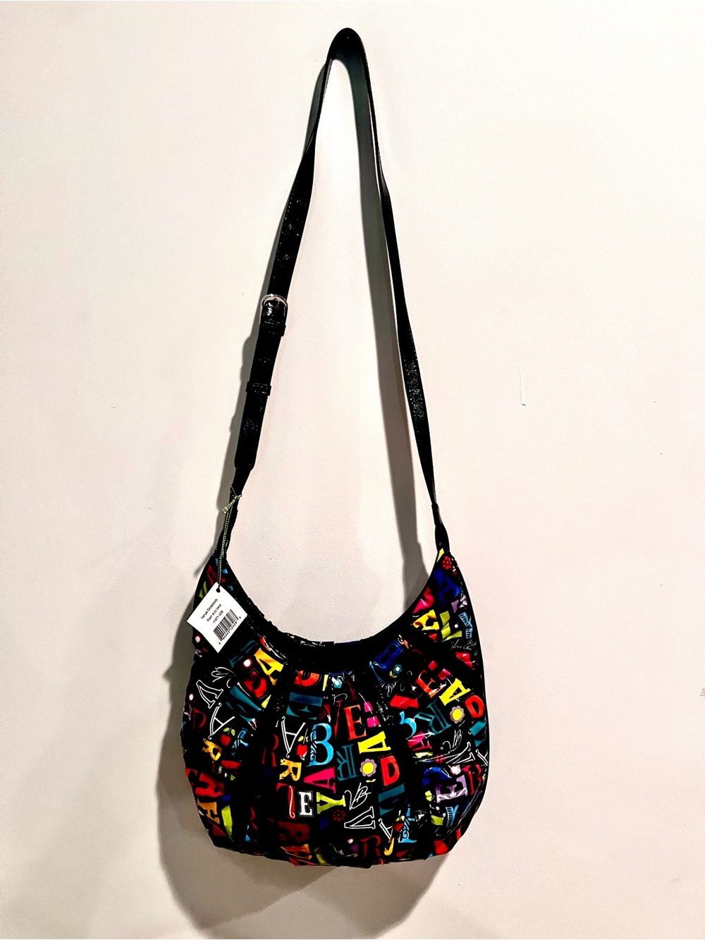 Vera Bradley Black Patent Hobo Shoulder Bag VENUE CROSSBODY ( from A to Vera)